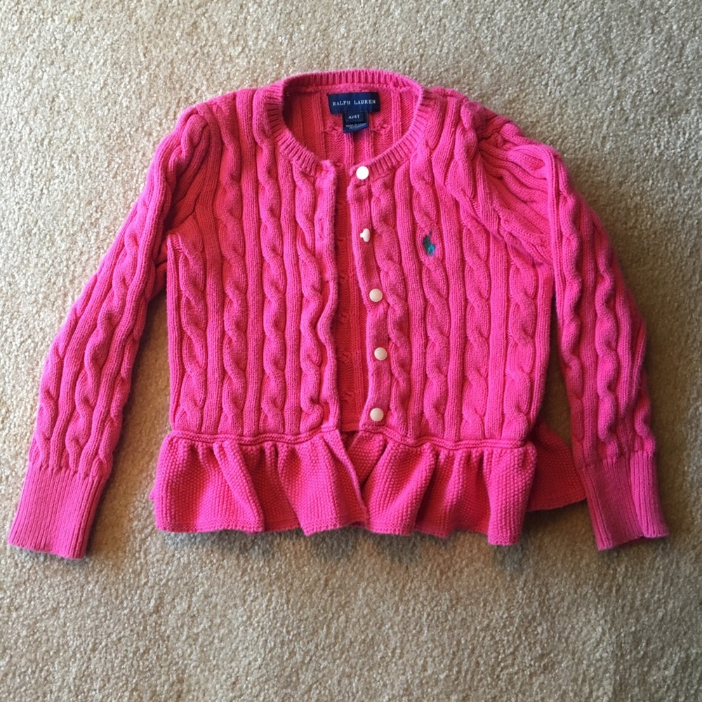 Ralph Lauren pink peplum girls sweater / cardigan